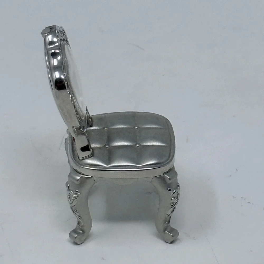 Bulova Miniature Chair Clock Silver Tone Metal Quartz Vintage Collectible Decor